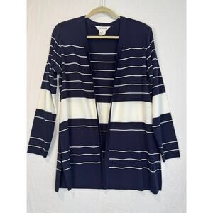 Misook Size Small Cardigan‎ Blue White Striped Open Front Long Sleeve Acrylic
